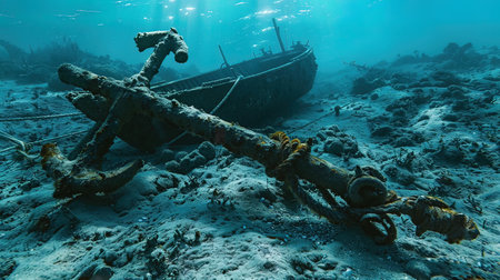 An old ship wreck on the bottom of a tropical coral reef.の写真素材