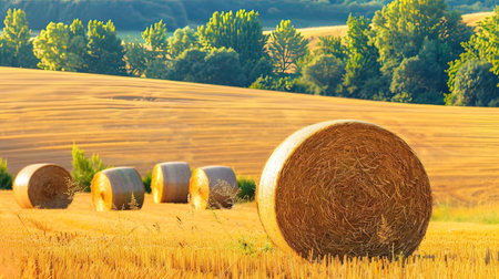 Straw bales on wheat field in Tuscany, Italy