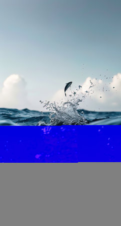 Splash in the sea. Splash effect after collision a wave with a dolphin