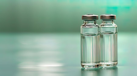 Vaccine vials on green background. 3D rendering.の写真素材