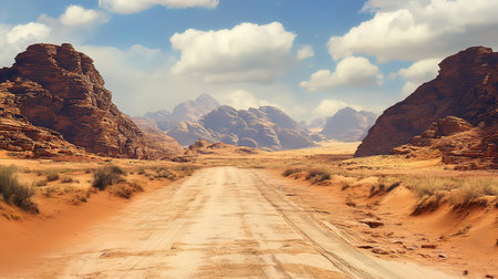 Road in Wadi Rum desert, Jordan. 3D Renderingの写真素材