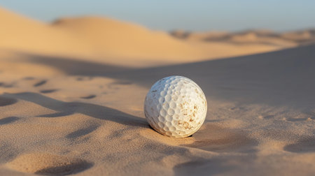 Golf ball in the sand dunes of the Sahara desert.の写真素材