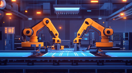 3d rendering robotic arms working in a factory. Automotive industryの写真素材
