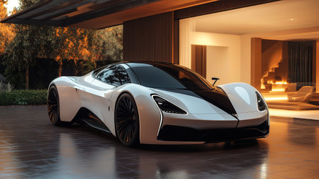 3D rendering of a brand-less generic concept car in the studioの写真素材