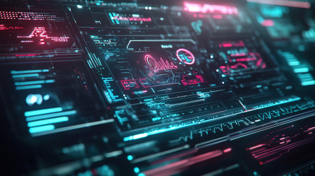 Futuristic HUD interface. 3d rendering toned image double exposureの写真素材