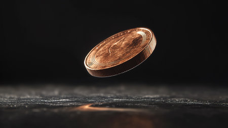 One euro coin falling on a dark background. Close-up.の写真素材