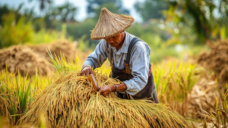 Farmer working in the rice field