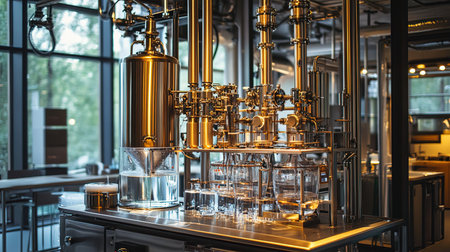 Modern beer brewing equipment in a modern brewery. Toned image.の写真素材