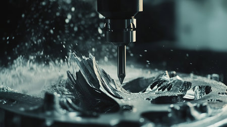 Metalworking machining with CNC milling machine. Small depth of field.