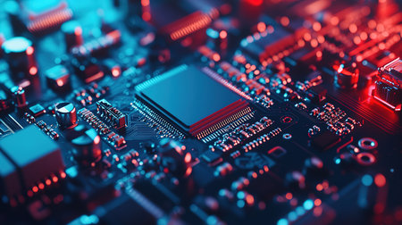 Circuit board. Electronic computer hardware technology. Motherboard digital chip. Tech science...