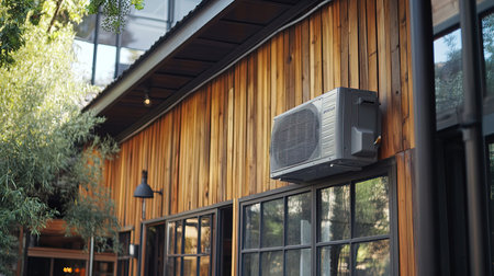 Air conditioner on the wall of a cafe. Close up.
