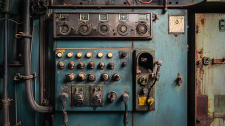 Old control panel of an electrician's machine, close-upの写真素材