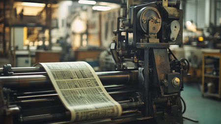 Closeup of a printing press in a printing workshop. Selective focus.