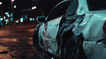 Car on the road at night. Shallow depth of fieldの写真素材