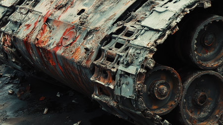 Close-up of an old rusty tank at the junkyardの写真素材