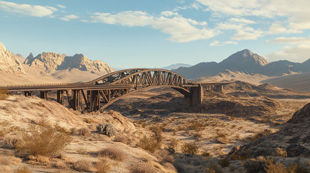 Railway bridge over the river in the desert. 3d renderingの写真素材