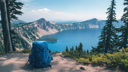 Panoramic view of Crater Lake National Park, Oregon, USAの写真素材