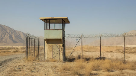 Barbed wire fence in the middle of the desert, Israel.