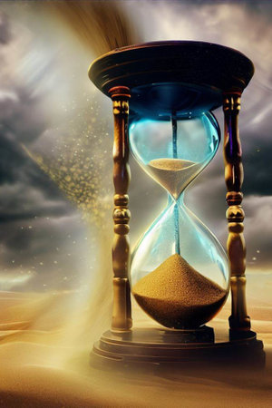 Hourglass on the sand. Conceptual image of time passing.