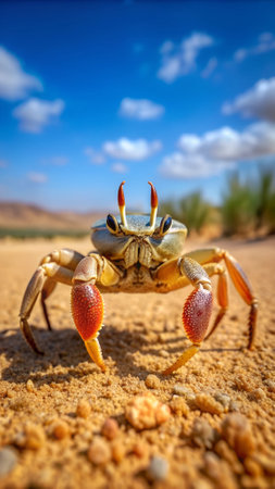 Crab on the sand in the desert, Morocco. Africa.