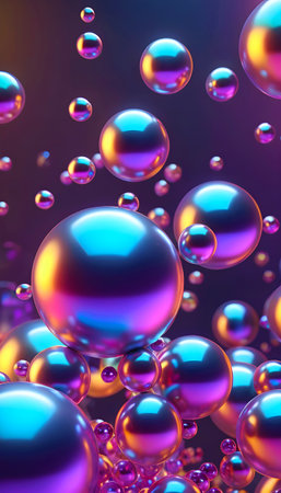 3d rendering of bubbles in water. Abstract background with colorful spheresの写真素材