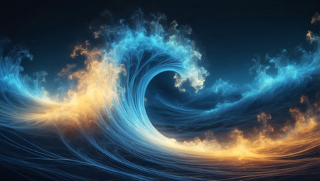 Abstract blue and orange energy wave background. Fantasy fractal texture. Digital art. 3D rendering.