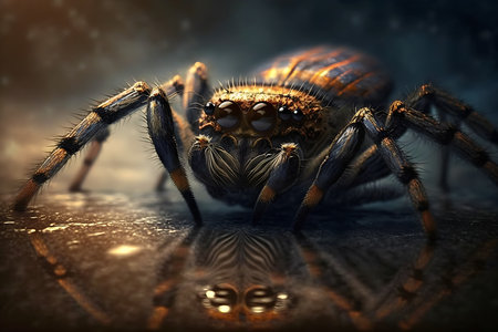 3d rendering of a jumping spider on a dark background with lights