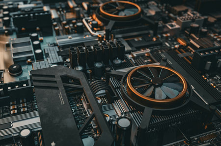Close-up of the motherboard of a computer. Selective focus.