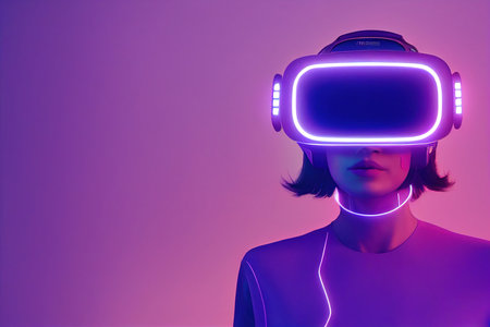 Woman wearing virtual reality headset. Future technology concept. 3D Rendering