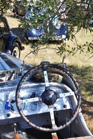 Old car in olive grove, Italy.の写真素材