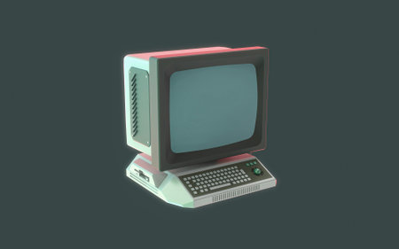 Retro computer monitor isolated on gray background. 3d illustration.