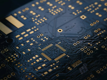 Electronic circuit board close-up. Technology background. Selective focus.