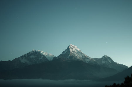 Beautiful Himalaya mountains landscape at night, Annapurna Circuit Trek, Nepalの写真素材