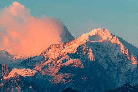 Beautiful view of Himalaya mountains at sunset, Annapurna Circuit Trek, Nepal