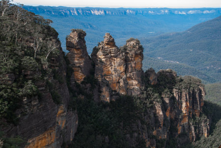 View of the Three Sisters in the Blue Mountains National Park, Australiaの写真素材