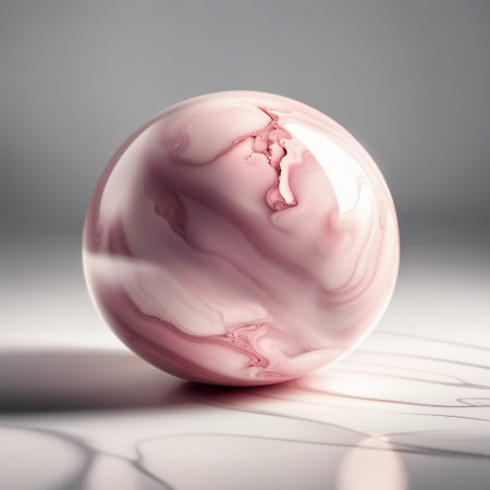 Crystal ball with pink marble texture on white background. 3d render