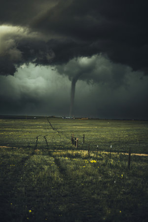 Prairie Storm Clouds ominous weather Saskatchewan Canada rural countryside landscape.の写真素材