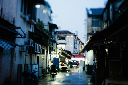 Old street in the old town of Hanoi, Vietnam.