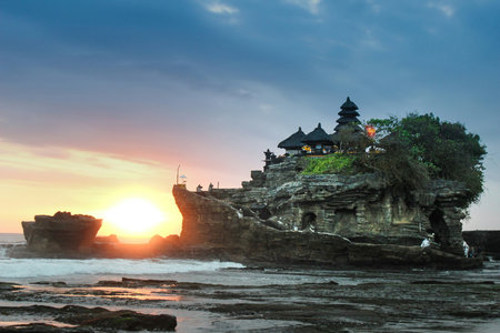 Tanah Lot Temple at sunset, Bali,Indonesiaの写真素材
