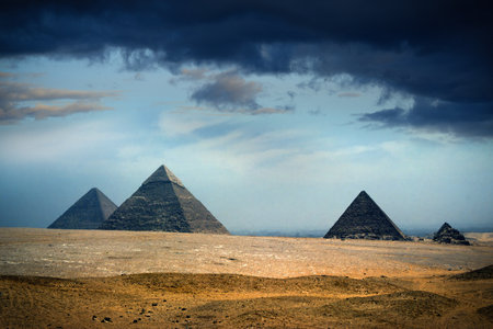 The pyramids of Giza in Egypt, Africa. Toned.