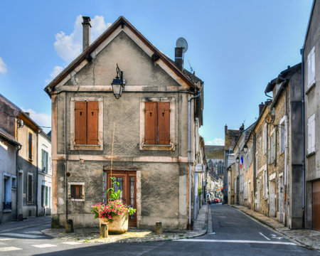 Street view of the old town of Dinan, Brittany, Franceの写真素材