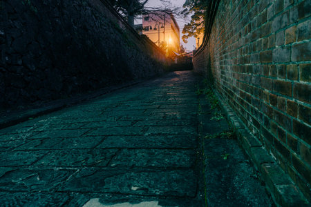 Stone walkway in the old town of Xian, China.の写真素材