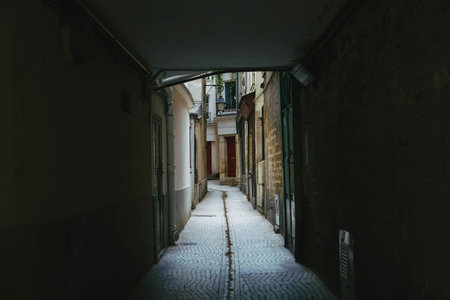 Alleyway in the old town of Rovinj, Croatiaの写真素材