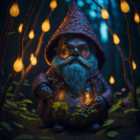 Fairy tale gnome in the dark forest. Fantasy forest.の写真素材