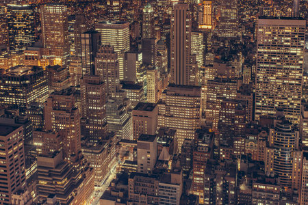 New York, USA downtown skyscrapers at night. View from Empire State Building.の写真素材