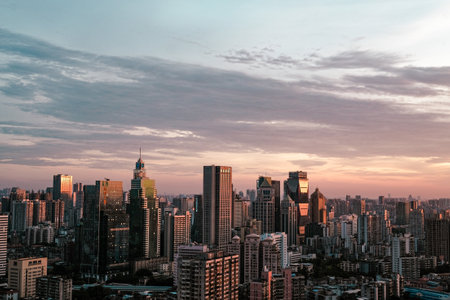 Bangkok city skyline at sunset with skyscrapers, Thailand.の写真素材