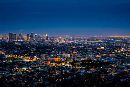 Los Angeles skyline at night, California, United States of America.の写真素材