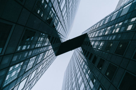 Low angle view of modern skyscrapers in business district in Shanghai,China.