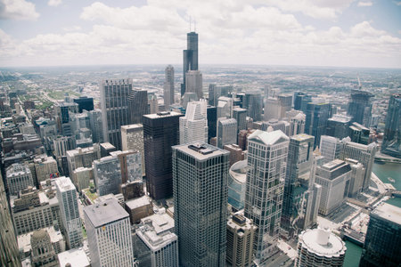 Aerial view of Chicago downtown skyscrapers, Illinois, USA.