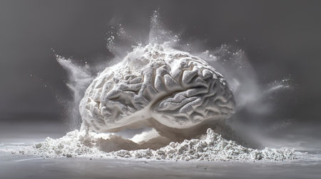 Human brain made of white powder. Conceptual image. 3D rendering